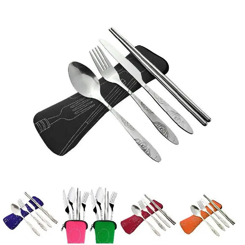 

Wholesale Stainless Steel Fork Spoon Chopsticks with Bag Pouch Outdoor Sports Camping Picnic Tableware Cutlery Set Party