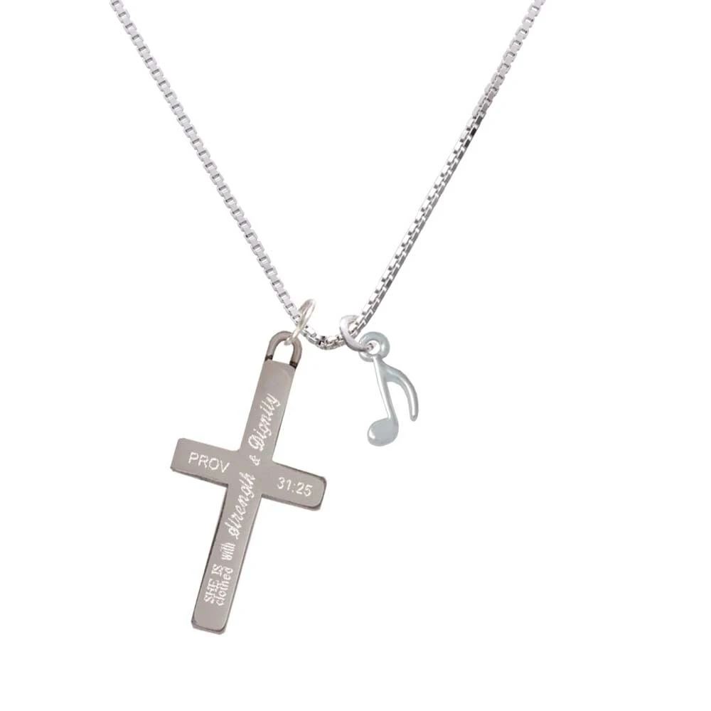 Mini Eighth Note - Strength and Dignity - Cross Necklace