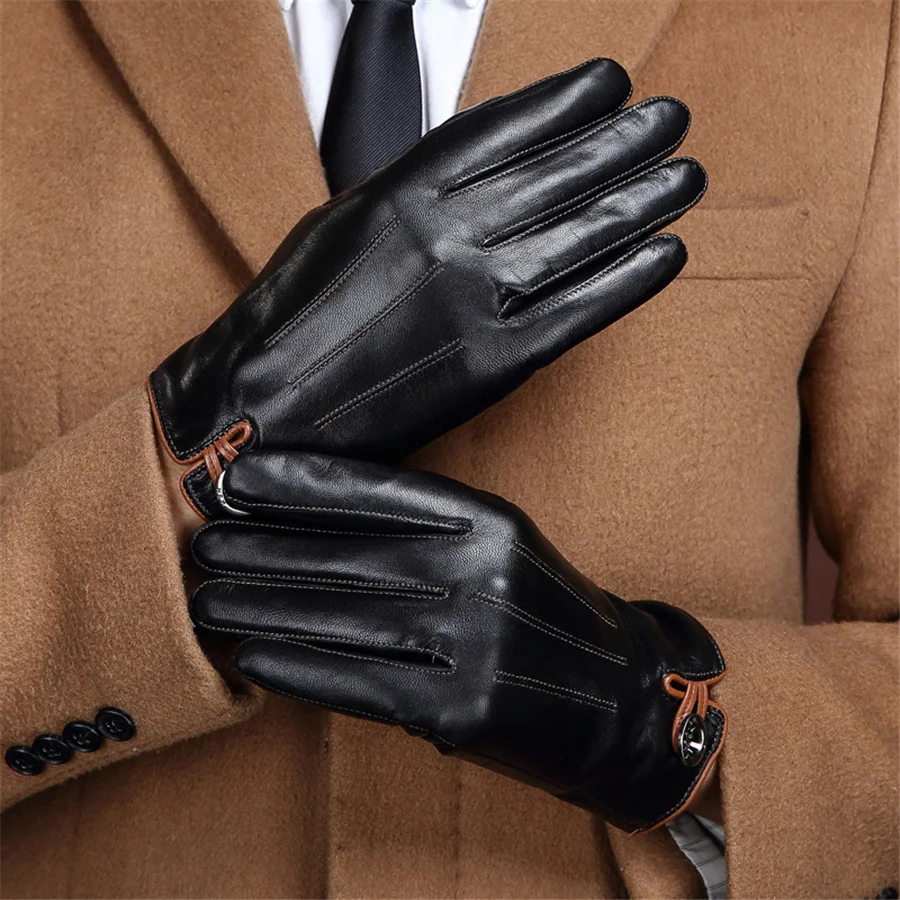Gours Winter Men's Genuine Leather Gloves 2017 New Brand Touch Screen Gloves 