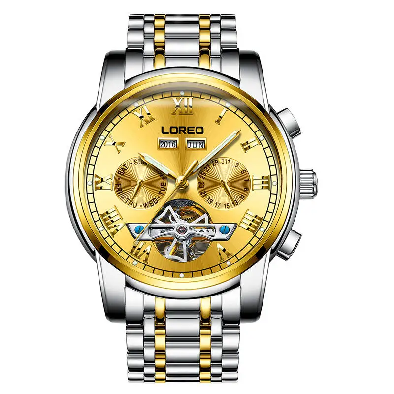 

LOREO 6108 Germany watches men skeleton Tourbillon Luminous Waterproof Sports Mechanical Wristwatches Fashion Gold Business