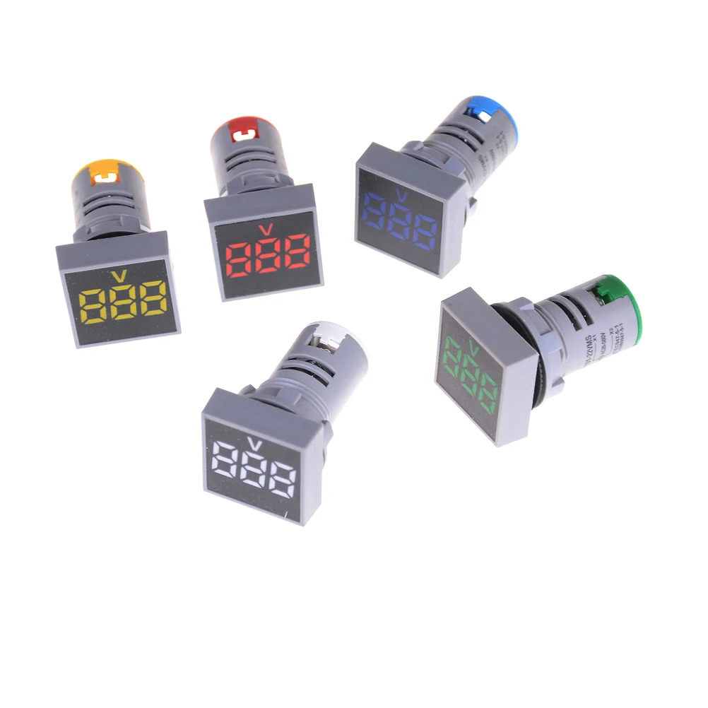 

22MM AC12-500V Voltmeter Square Panel LED Digital Voltage Meter Indicator Light White/Red/Yellow/Green/Blue Hot