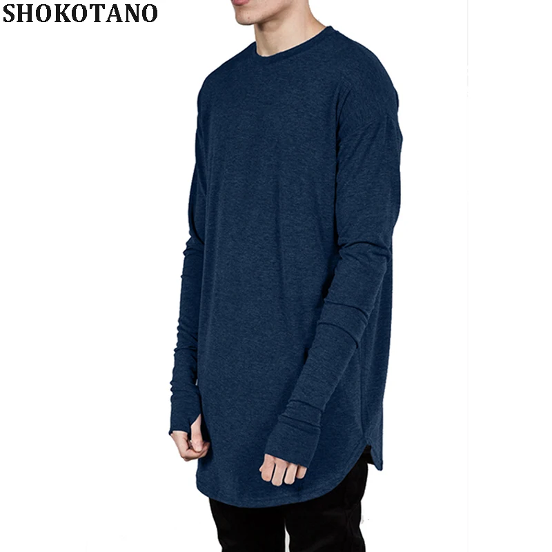 

SHOKOTANO Men Thumb Hole Hip Hop T Shirt Long Sleeve Swag Hipster Men Tshirt Curve Hem Longline Funny Streetwear Tee-Shirt Tops