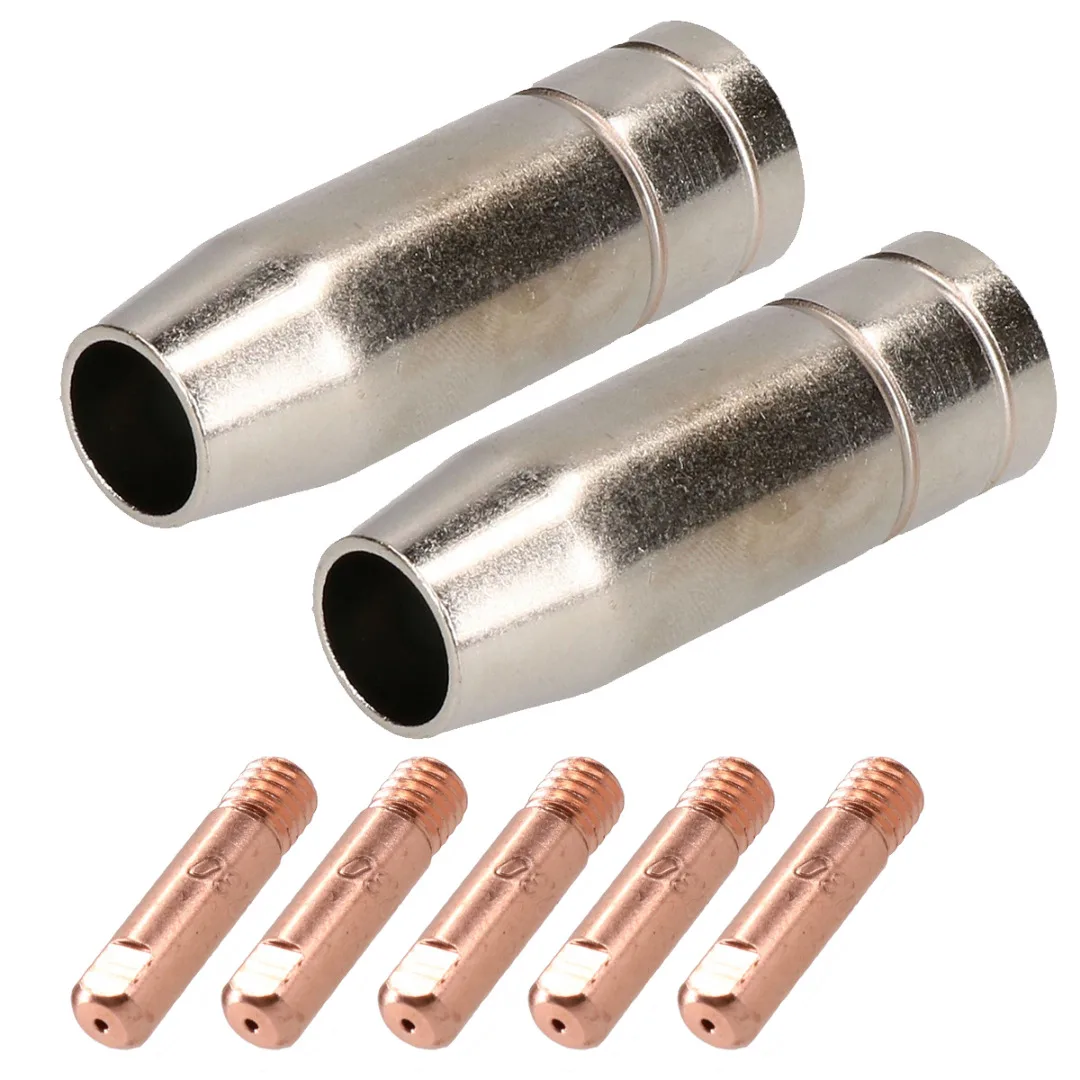 

7 Pieces Welding Torch Nozzle Welding Torch Gasless Mig 53mm Long Shrouds And 25mm Contact Tips Kit