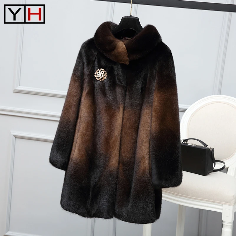 

2018 new type of women's fur imported mink coat mink and long fur coat mink coat winter elegant lady real mink fur jacket