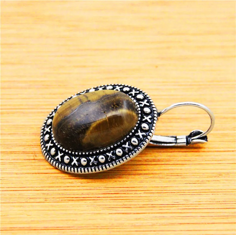 Натуральный серьги тигровый глаз камень Винтаж кулон серьги для Для Женщин старинное серебро покрытием камень Модные украшения