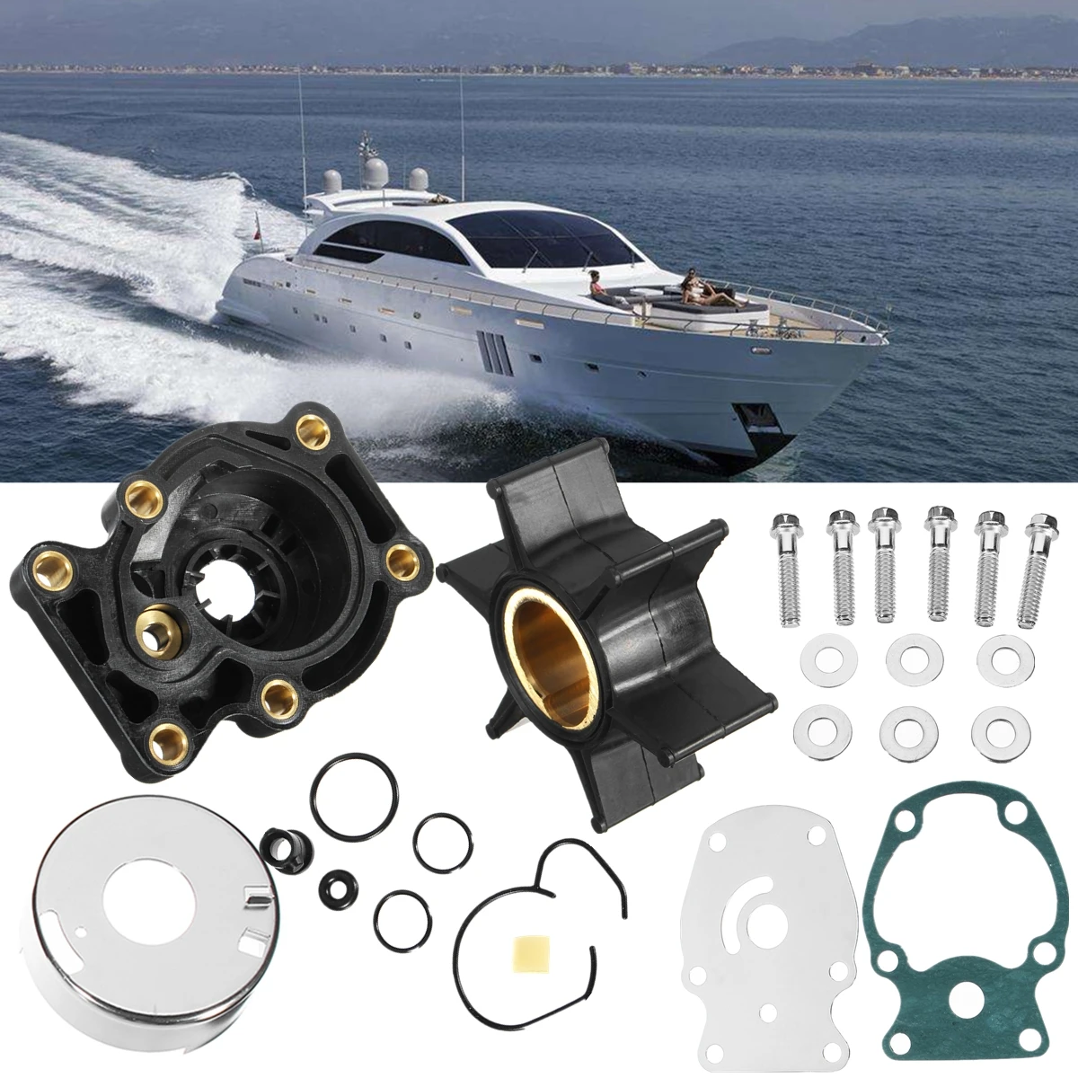 

Water Pump Impeller Repair Kit Rubber+Metal for Johnson Evinrude 20-35HP 393630 Sierra18-3382 6 Blades 51mm Diameter