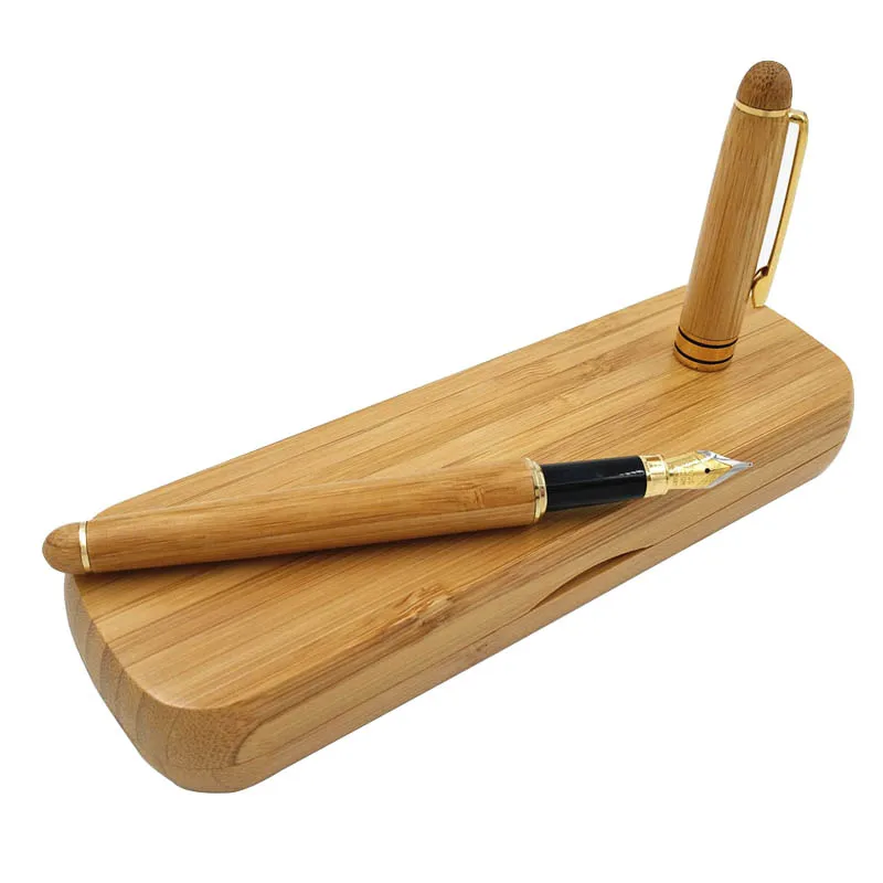 One Set Bamboo Fountain Pen With pencil box Nature Bamboo Storage Box