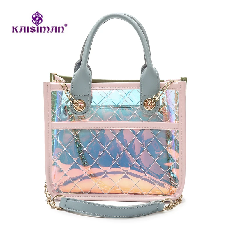 

Chic Rainbow Handbags Girl Clear PVC Shoulder Bag Laser Transparent Crossbody Chain Bags Women Beach Bag Jelly Tote Sac De Plage