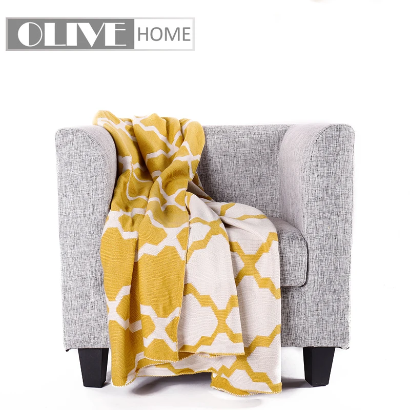 

Battilo Soft Knitted Geometric Patterns Throw Blanket, 50" W x 60" L, Mustard