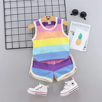 

Rainbow cotton sleeveless summer baby boys girl clothing set shorts outfits