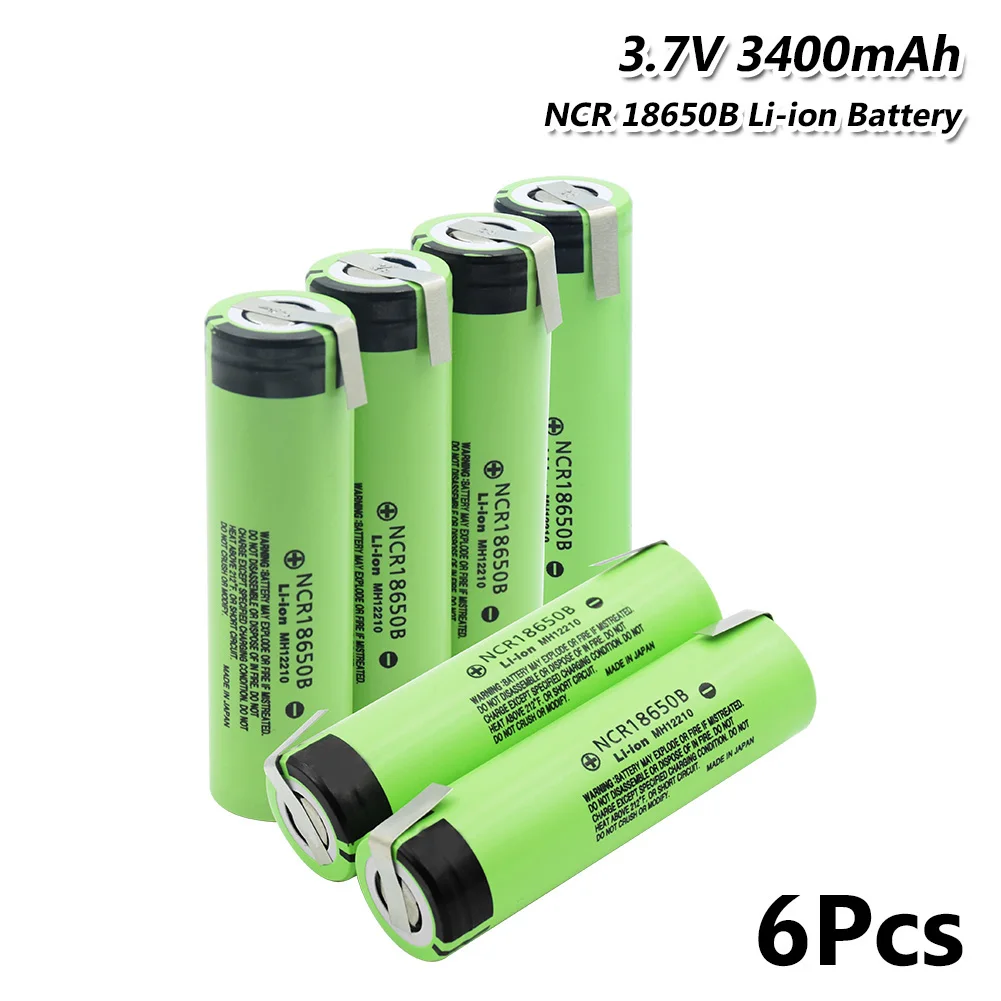 YCDC 3,7 V 18650 батарея фонарик батареи высокого стока 20A 3400mAh NCR 18650B аккумуляторная батарея с DIY никелевые вкладки - Цвет: 6 PCS