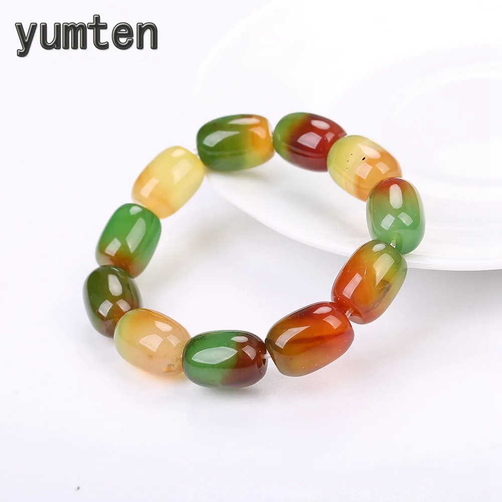 

YUMTEN Natural Red Green Agate Stretch Bracelet Men Dendy Radiation Health Stone Bracelets Female Nomination Couchon Fit Jewelry