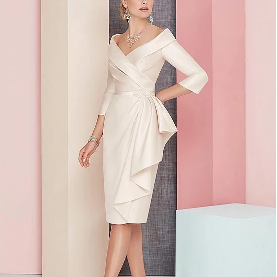 

Sheath Three Quarter Knee-Length Taffeta Short Custom-Made Asymmentric mother of the bride gowns 2019