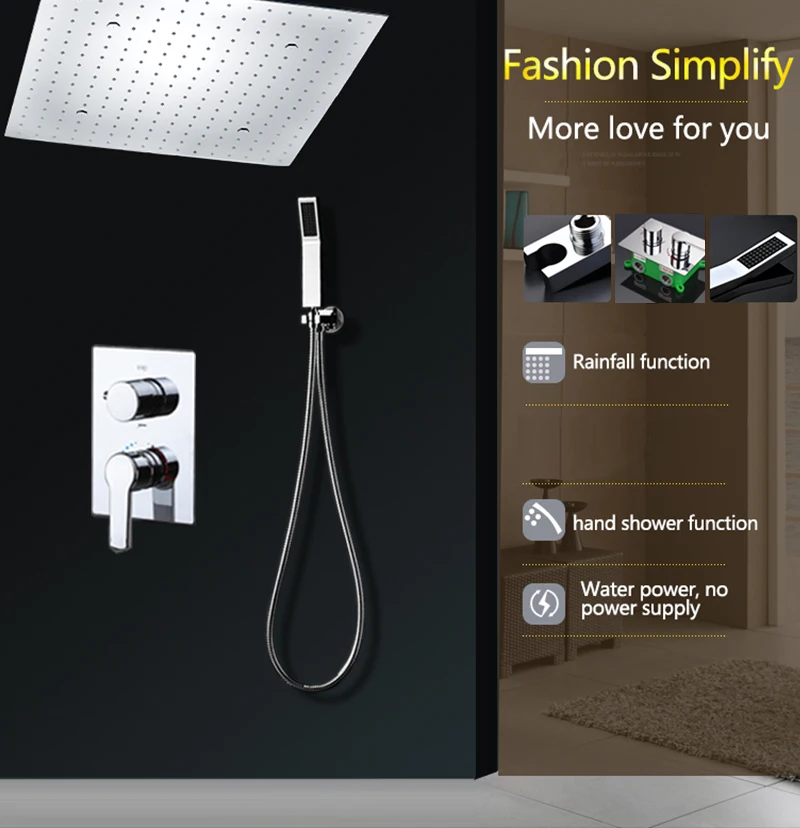 Bathroom  LED Shower Set 20 Embedded Box Ceiling Rain Shower Sets Rainfall 3 Jets Concealed SUS304 Panel Bath & Shower Faucets (11)
