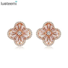 LUOTEE Quality Cubic Zircon Setting Fashion Dubai Rose Gold Plated Flower Stud Earrings For Bridal Wedding Jewelry