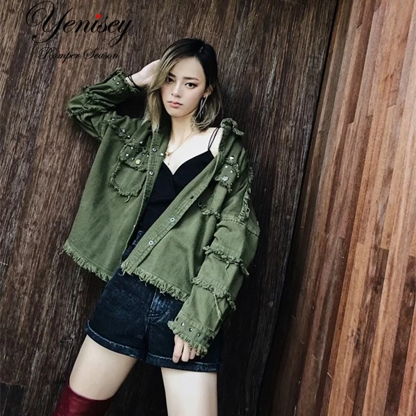 

G0817T17 Europe and America 2018 autumn new cowboy rivet coat 8405