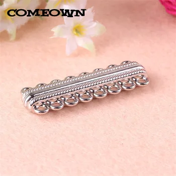 

COMEOWN 5pcs Magnetic Clasps Rectangle 2 Row 8 Holes Dull Silver Tone Stripe Pattern Carved End Caps Clasp for Necklace Making