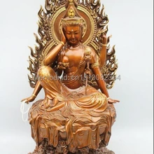 2" Китай Буддизм Мало Королевский Бронзовый Gild Четыре Руки Кван-Инь Гуань Инь Статуя