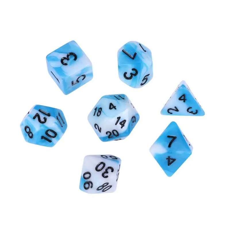 7 шт. многогранные кубики акриловые синий и белый номер игра кости набор для плитки игры настольные игры игрушки