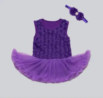 

Pinkbabi Baby Rompers 2PCs per Set Purple Baby Girl Tutu Dress Romper Headband for 0-12Months Free Shipping