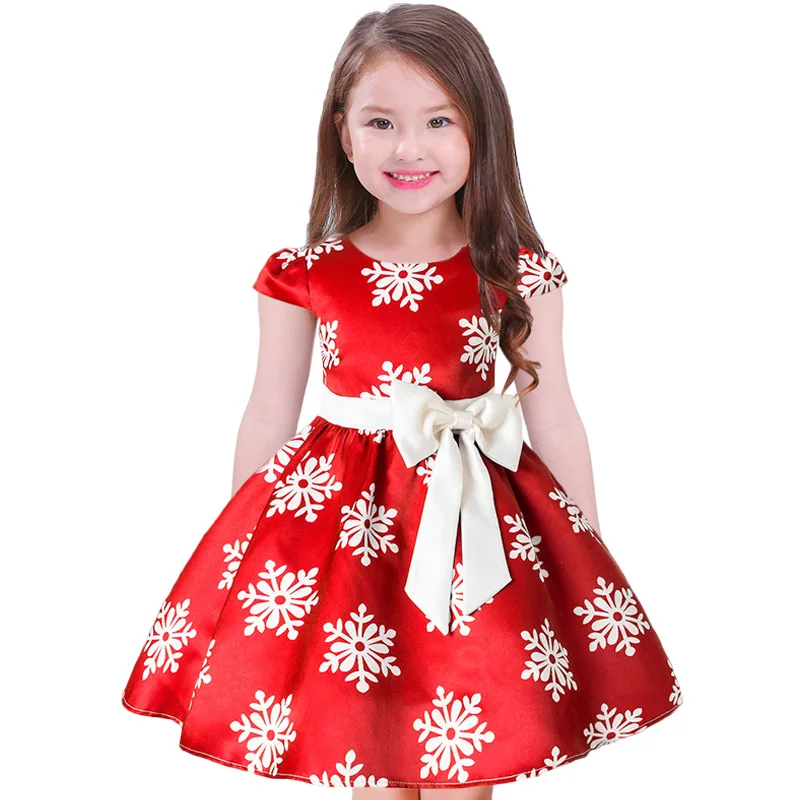 Красивое рождественское платье для девочек; милое детское платье с цветочным принтом; Одежда для маленьких девочек; платья принцессы; карнавальный костюм на Рождество - Цвет: Red