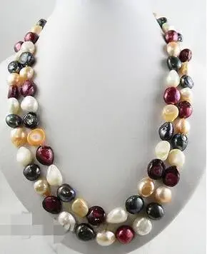 

Free Shipping >> 43'' 12mm White Pink Black Purple Baroque Freshwater Pearl Necklace