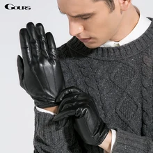 Gours männer echte ziegenleder handschuhe 2017 neue marke winter handschuhe männer schwarz driving handschuh fashion warme handschuhe gsm011