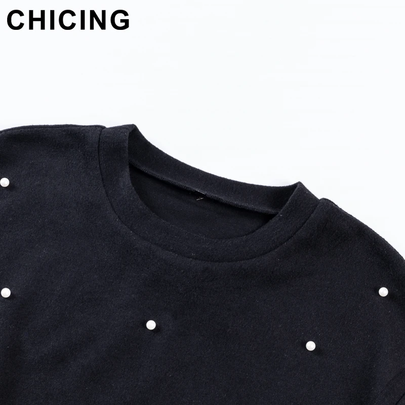 CHICING High Street Fall Winter Pearl Beading Oversized Tops Women 2018 Fashion O-Neck Long Sleeve Pullover Sweatshirt C1711002 Hoodies