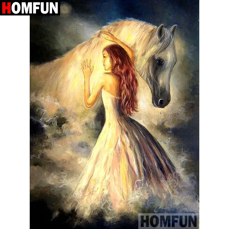 

HOMFUN 5D DIY Diamond Painting Full Square/Round Drill "Girl horse" Embroidery Cross Stitch gift Home Decor Gift A07874