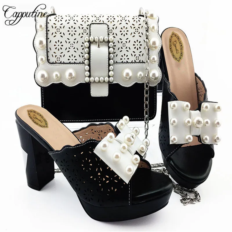 

African Style Elegant PU Shoes And Bag Set Itailan Summer High Heels Shoes And Bag Set For Party Dress M008