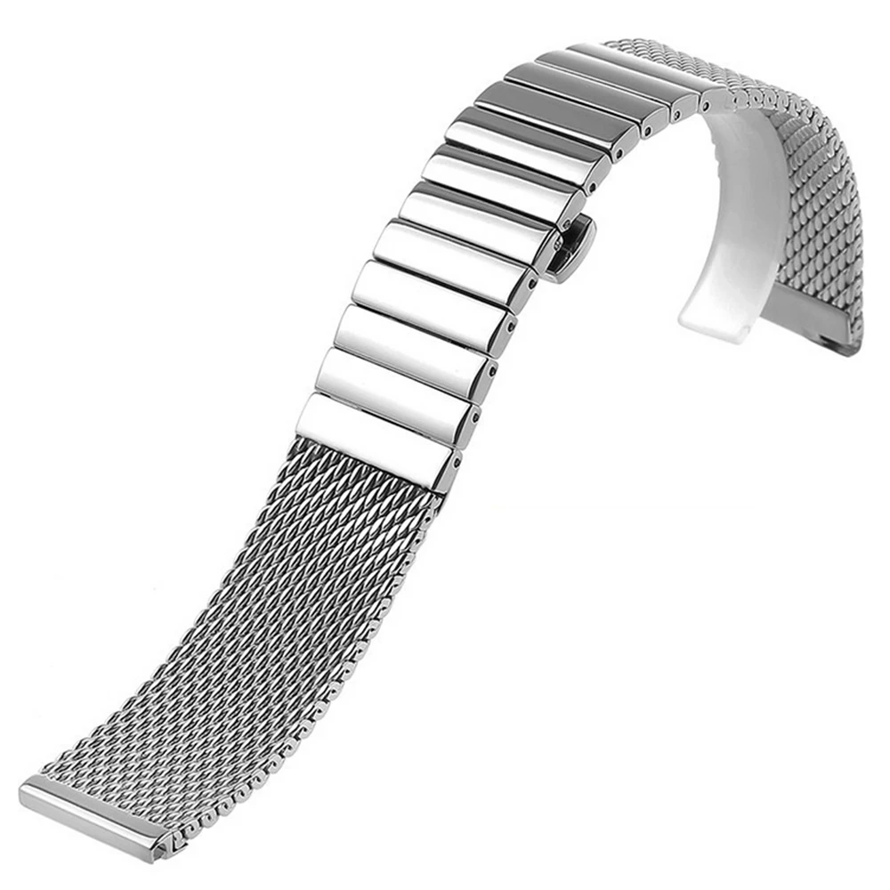 Stainless Steel Polished Silver 18mm/20mm/22mm/24mm Butterfly Clasp Milanese Shark Mesh Milanese