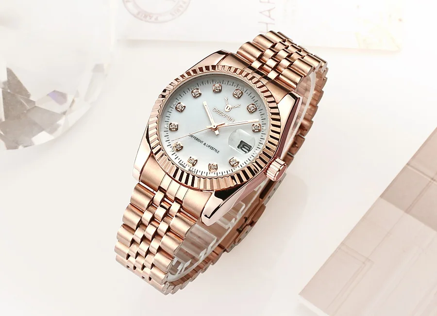 Women watch Deerfun famous brand business diamond rose gold calendar luxury waterproof lady quartz wristwatch relogio feminino