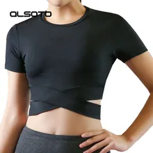 Alsoto летнее сексуальное Женская одежда для йоги Женская облегающая фитнес тренировочная фуфайка сплошной цвет короткий рукав Быстросохнущий Спортивный Топ