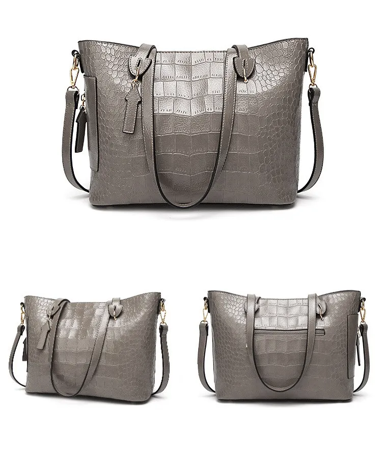 MJ Women Shoulder Bag Female Large PU Leather Women Handbag Crocodile Patterned Leather Tote Big Crossbody Handbag Messenger Bag (13)