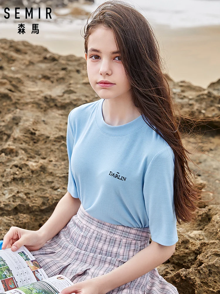 SEMIR Футболка женская Осенняя новая футболка с рукавом Корейская версия шикарная хлопковая Футболка Студенческая с вышитыми буквами Топы