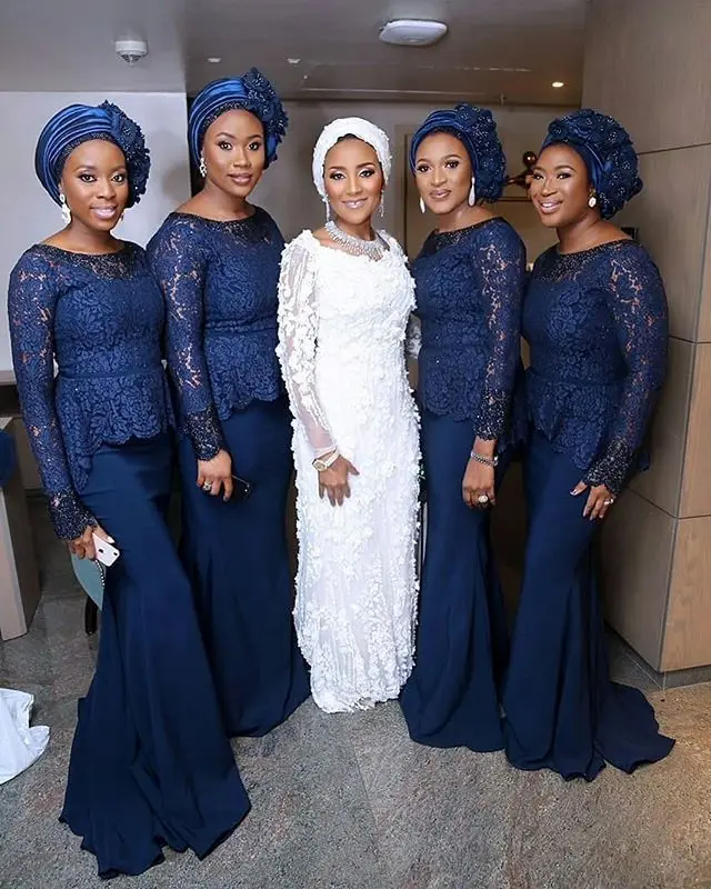 2019 темно синие длинные платья подружек невесты рукавом Африканский горничной Honor платья для женщин кружево на молнии Свадебные платья