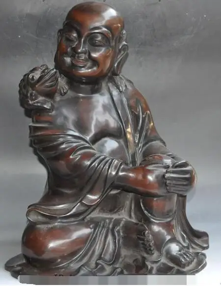 

S2890 folk chinese buddhism pure Purple bronze liuhai buddha Golden Toad wealth statue