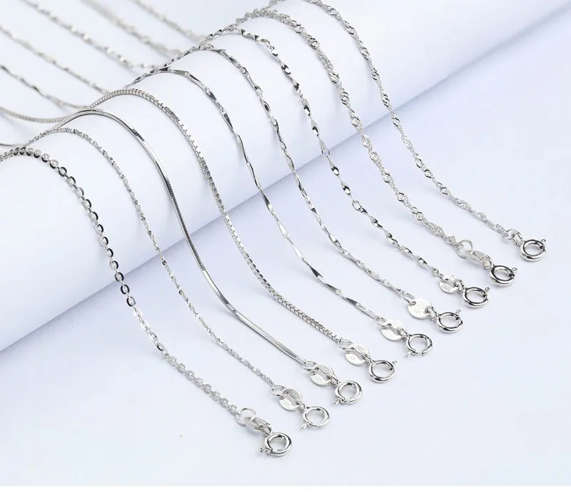 

Real 100% 925 Sterling Silver Necklaces Slim Thin Snake Chains Necklace Women Body Box Chain Jewelry