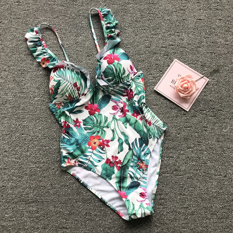 Online 2019 ein Stück Badeanzug Frauen Bademode Sexy Monokini Push Up Schwimmen Anzug Rüschen Badenden Neue Badeanzug Weibliche Strand Verschmolzen XL