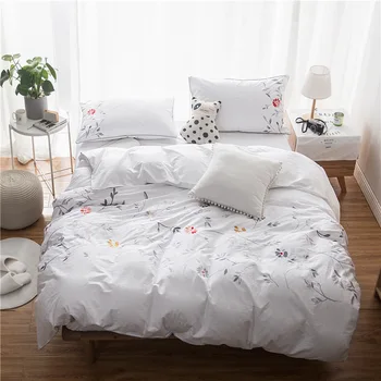 

4-Piece White Bedding Set with Shams. Soft All-Season 60S Cotton Bedspread & Coverlet in Solid Colors with Embroidered Design