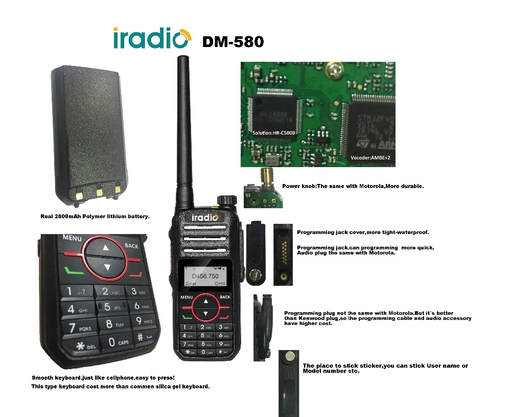 Iradio DM-580 FCC сертификации двухстороннее радио IP66 водонепроницаемый 2 временных интервалов DMR радио профессии радио