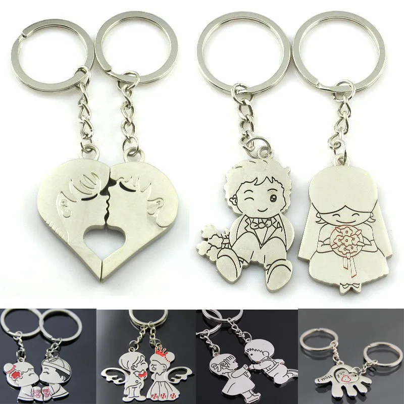 

New Arrival 1 Pair/Set Women Couple Key Ring Cartoon Lover Keychain Fashion Valentines Gift 9 Style