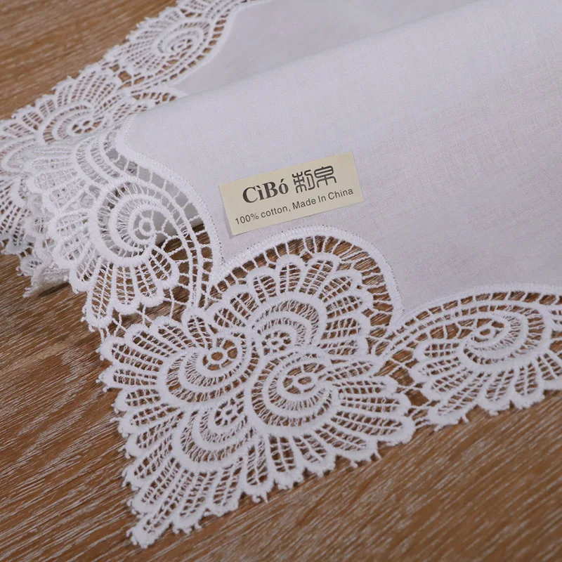  A003: White premium cotton lace handkerchiefs crochet hankies for women/ladies wedding gift