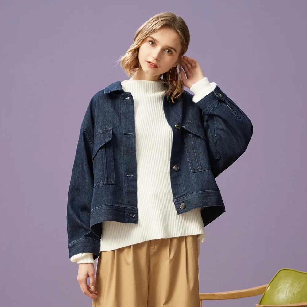 astounding Metersbonwe Jean Jacket for Women Turn-down Collar Loose Blue Fashionable Women Coats Female Outwea