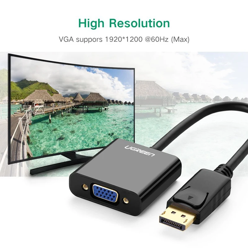 Адаптер Ugreen 1080P для порта дисплея на VGA переходник DP папа мама кабель конвертер