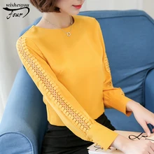 2017 new women top chiffon blouse plus size O-neck chiffon Long sleeves women clothes loose with shirt women shirt 821F 55