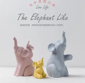 

New Simple Ceramic Elephant Figurines Animal Family Porcelain Animal Ornaments Handicrafts Miniatura for Home Wedding Decoration
