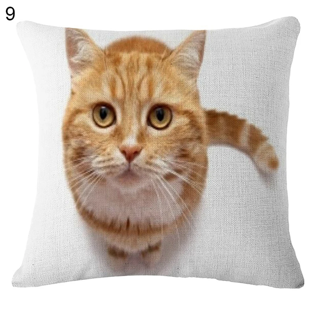 

Cute Cat Pattern Linen Throw Pillow Case Bed Home Pillow