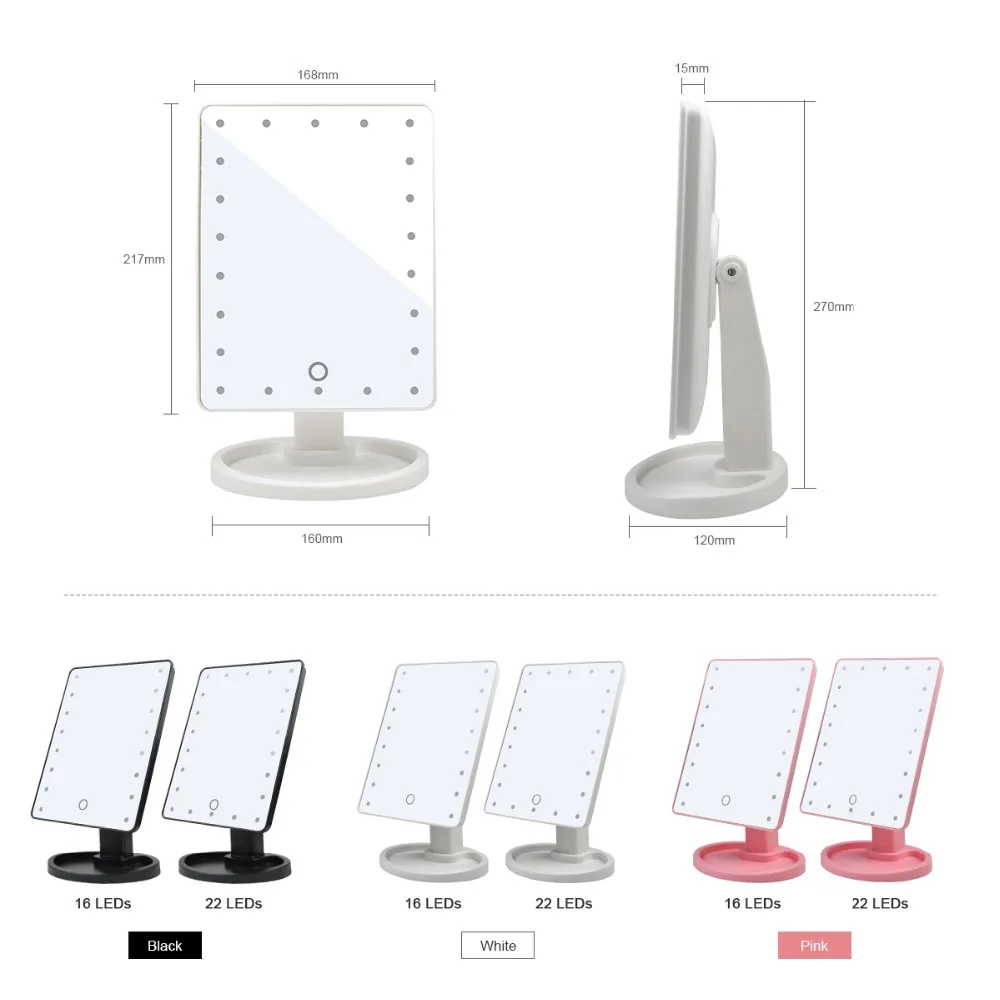 Затемнения сенсорный выключатель 16/22 светодиодный тщеславие огни регулируемое зеркало для макияжа туалетный косметический настольная лампа Портативный Красота инструменты
