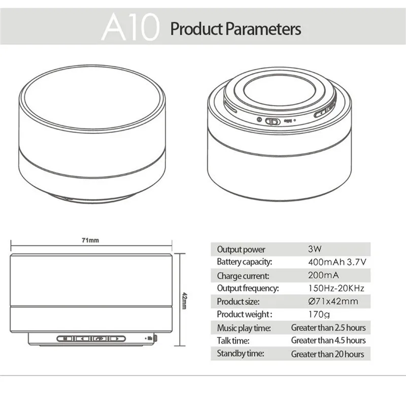 A10 беспроводной bluetooth динамик металлический Мини Портативный звук subwof с микрофоном Поддержка TF карты FM радио AUX для iPhone Sam